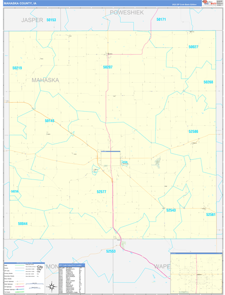Mahaska County, IA Wall Map Basic Style