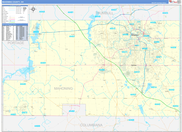 Mahoning County Wall Map Basic Style