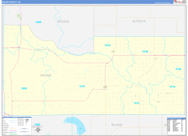 Major County, OK Zip Code Wall Map