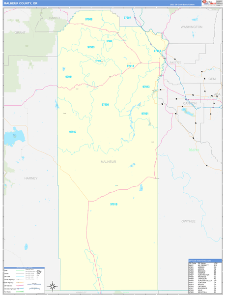 Malheur County, OR Zip Code Wall Map