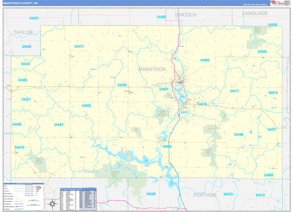 Marathon County, WI Wall Map Basic Style
