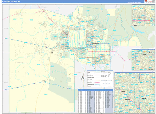 Maricopa County, AZ Zip Code Wall Map