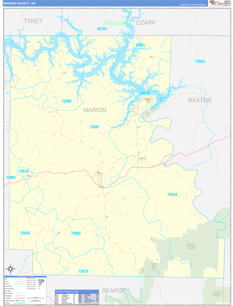 Marion County, AR Zip Code Map