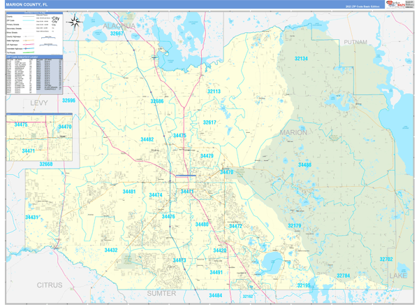 Marion County Fl Zip Code Map Marion County, FL Zip Code Wall Map Basic Style by MarketMAPS