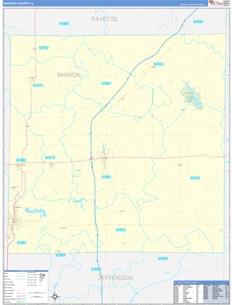 Marion County, IL Zip Code Wall Map