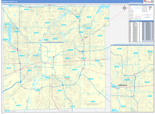 Marion County, IN Zip Code Wall Map