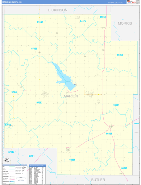 Marion County Wall Map Basic Style