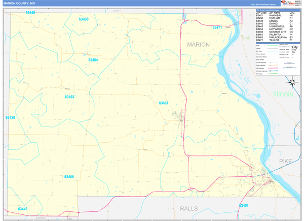 Marion County, MO Zip Code Wall Map