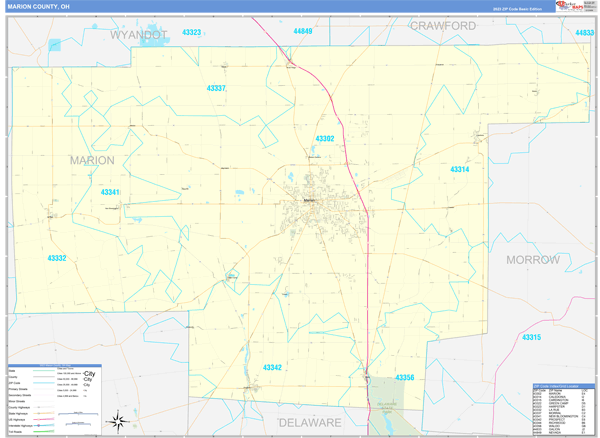 Marion County, OH Wall Map Basic Style
