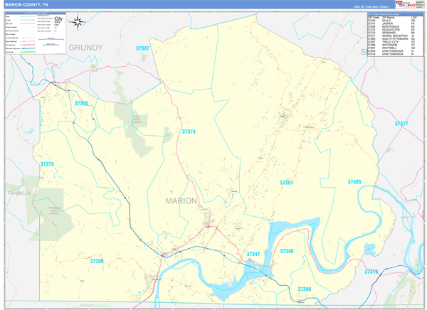 Marion County, TN Zip Code Map