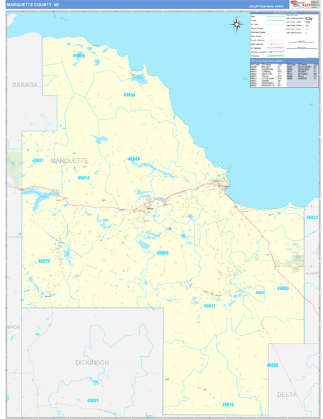 Marquette County Wall Map Basic Style