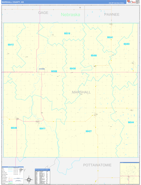 Marshall County, KS Wall Map Basic Style