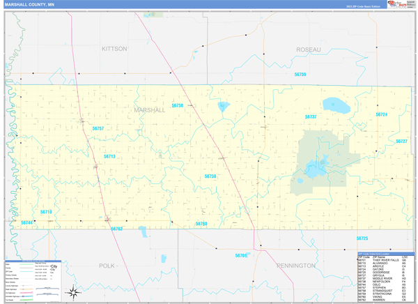 Marshall County, MN Wall Map Basic Style