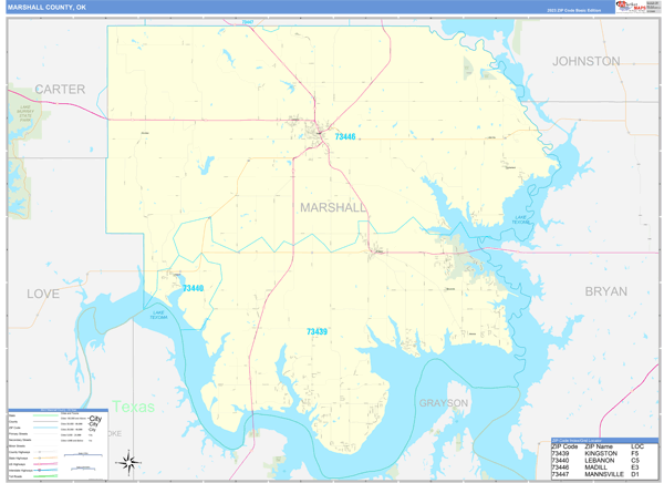 Marshall County, OK Carrier Route Wall Map