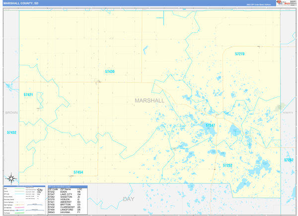 Marshall County, SD Wall Map Basic Style