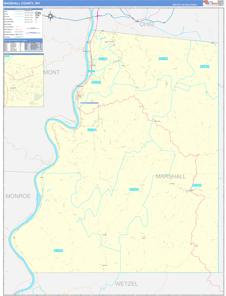 Marshall County, WV Zip Code Wall Map