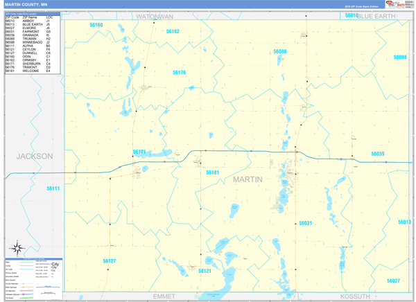Martin County, MN Zip Code Map