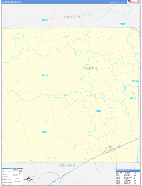 Martin County, TX Zip Code Wall Map