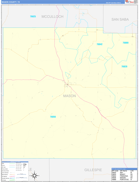 Mason County, TX Zip Code Wall Map