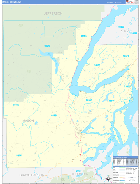 Mason County, WA Zip Code Wall Map