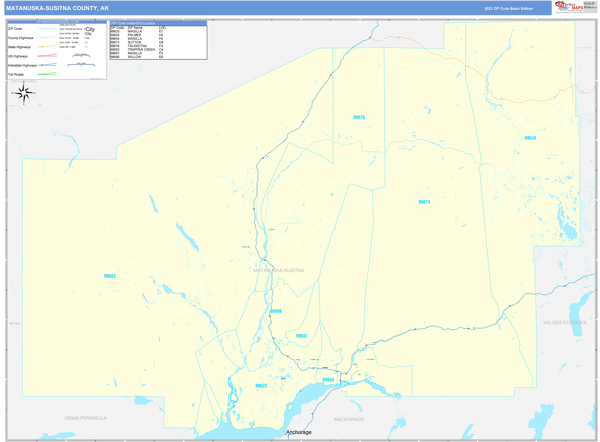 Matanuska-Susitna County, AK Zip Code Map