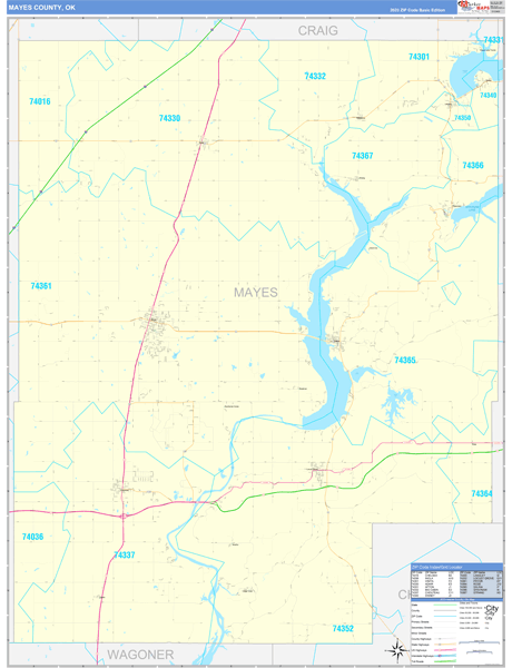 Mayes County, OK Wall Map Basic Style