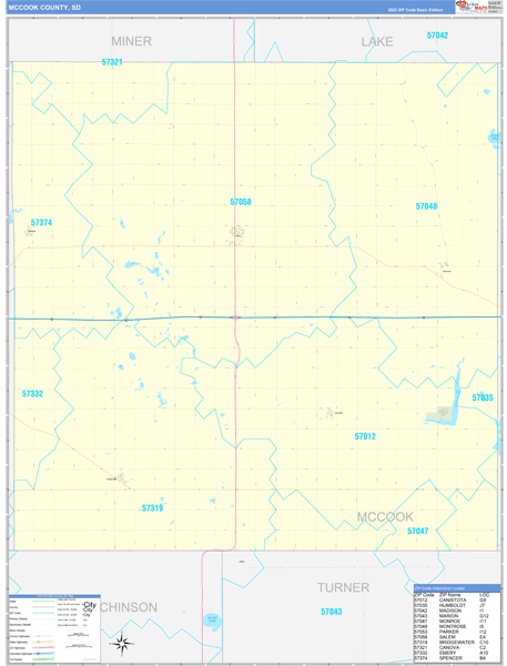 McCook County, SD Zip Code Wall Map