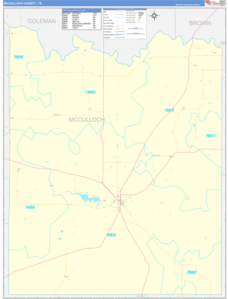 McCulloch County, TX Wall Map Basic Style