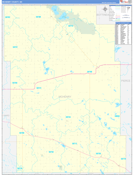 McHenry County, ND Wall Map Basic Style