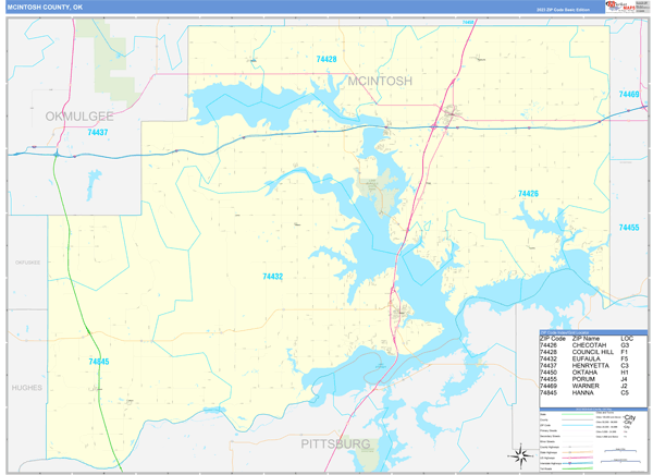 McIntosh County, OK Wall Map Basic Style