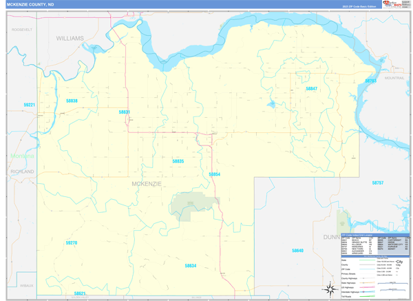 McKenzie County, ND Wall Map Basic Style