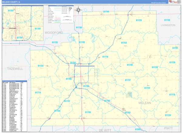 McLean County, IL Wall Map Basic Style
