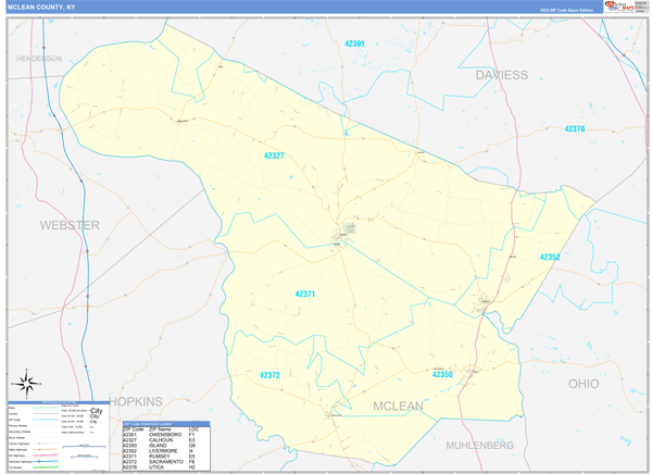 McLean County, KY Zip Code Map