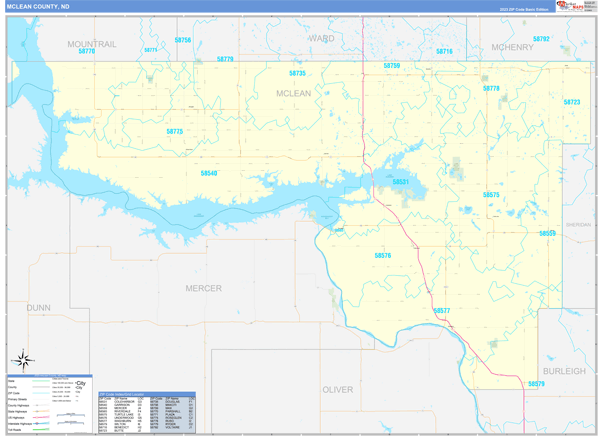 McLean County, ND Wall Map Basic Style