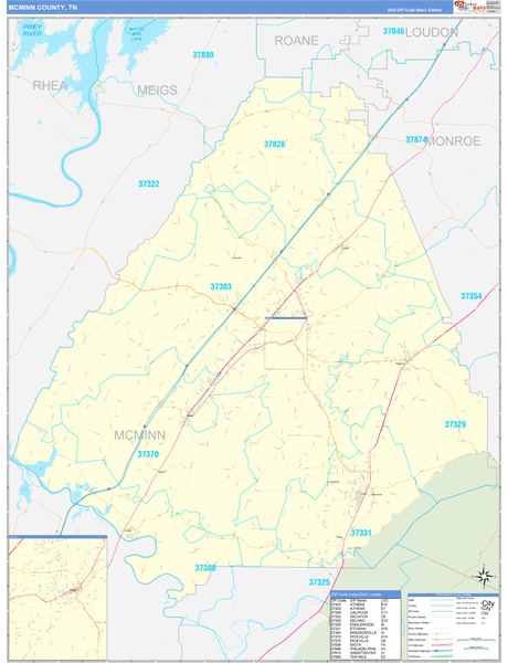 McMinn County, TN Wall Map Basic Style