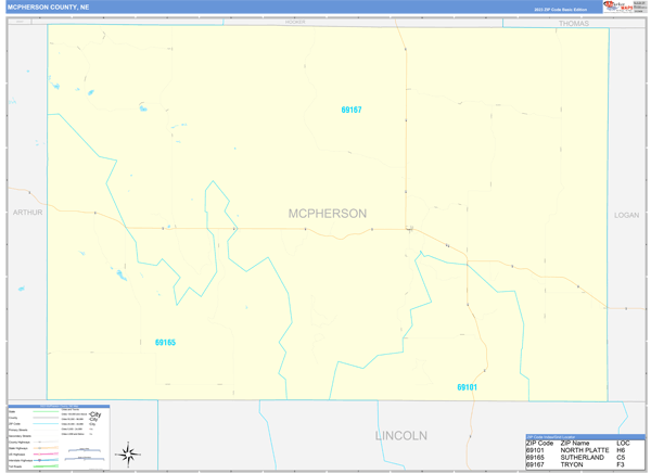 McPherson County, NE Wall Map Basic Style