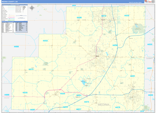 Medina County, OH Zip Code Wall Map