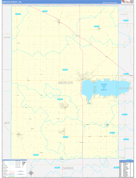 Mercer County, OH Wall Map Basic Style