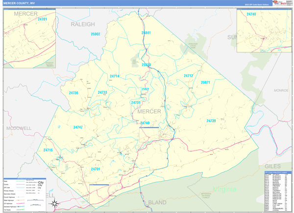Mercer County, WV Zip Code Map