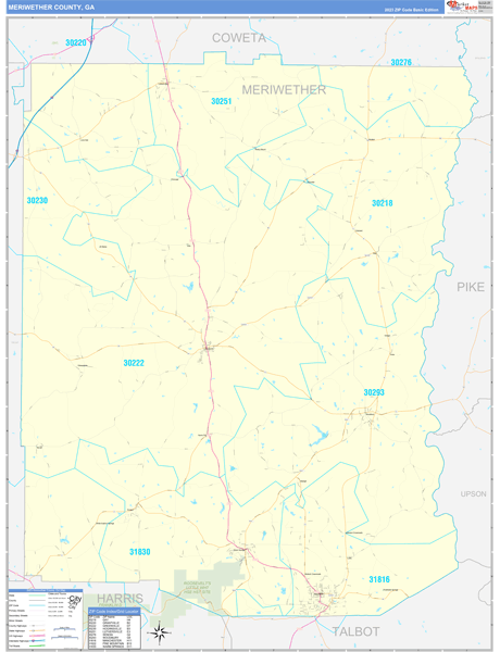 Meriwether County, GA Wall Map Basic Style