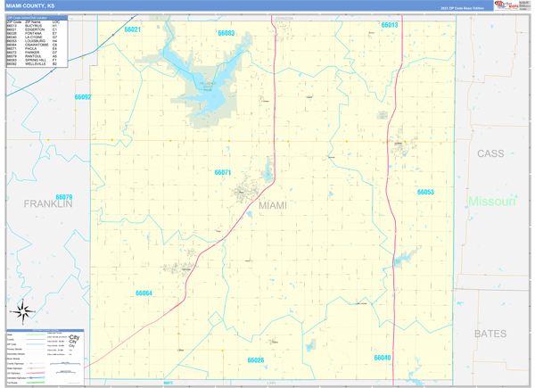 miami county, ks zip code wall map basic stylemarketmaps