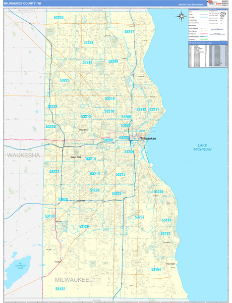 Milwaukee County, WI Zip Code Wall Map
