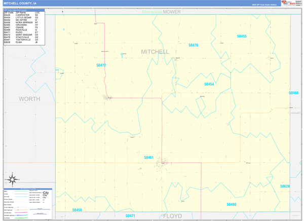 Mitchell County, IA Zip Code Map