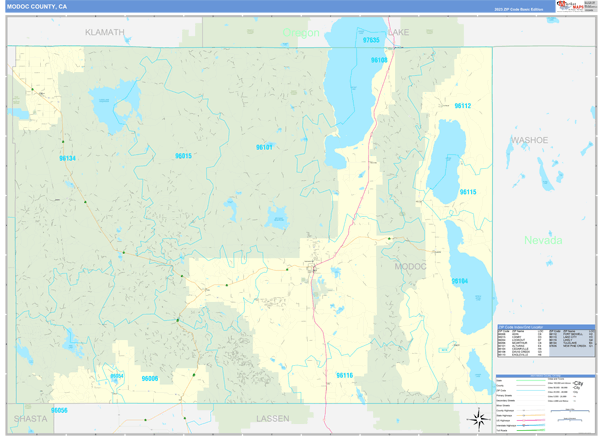 Modoc County Wall Map Basic Style