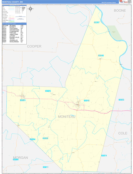 Moniteau County, MO Wall Map Basic Style