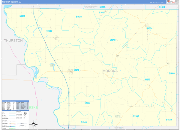 Monona County, IA Zip Code Wall Map