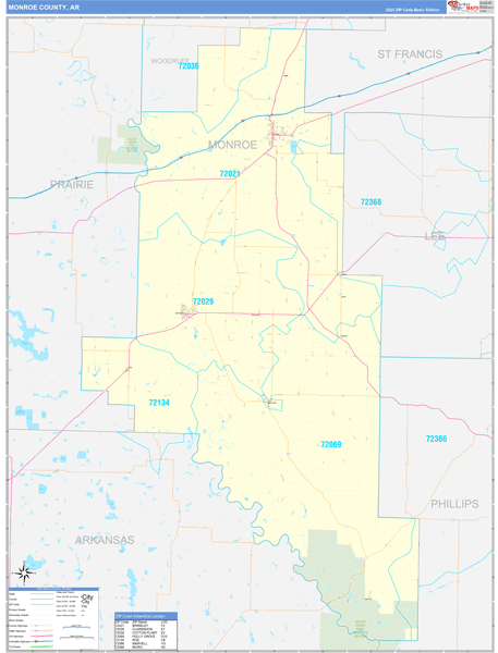 Monroe County, AR Wall Map Basic Style
