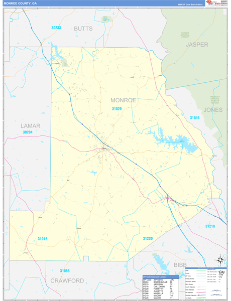 Monroe County, GA Wall Map Basic Style