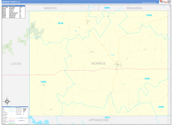 Monroe County, IA Zip Code Wall Map
