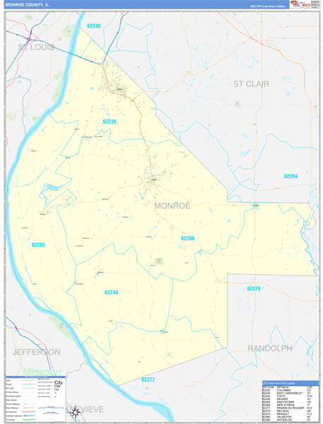 Monroe County, IL Zip Code Map